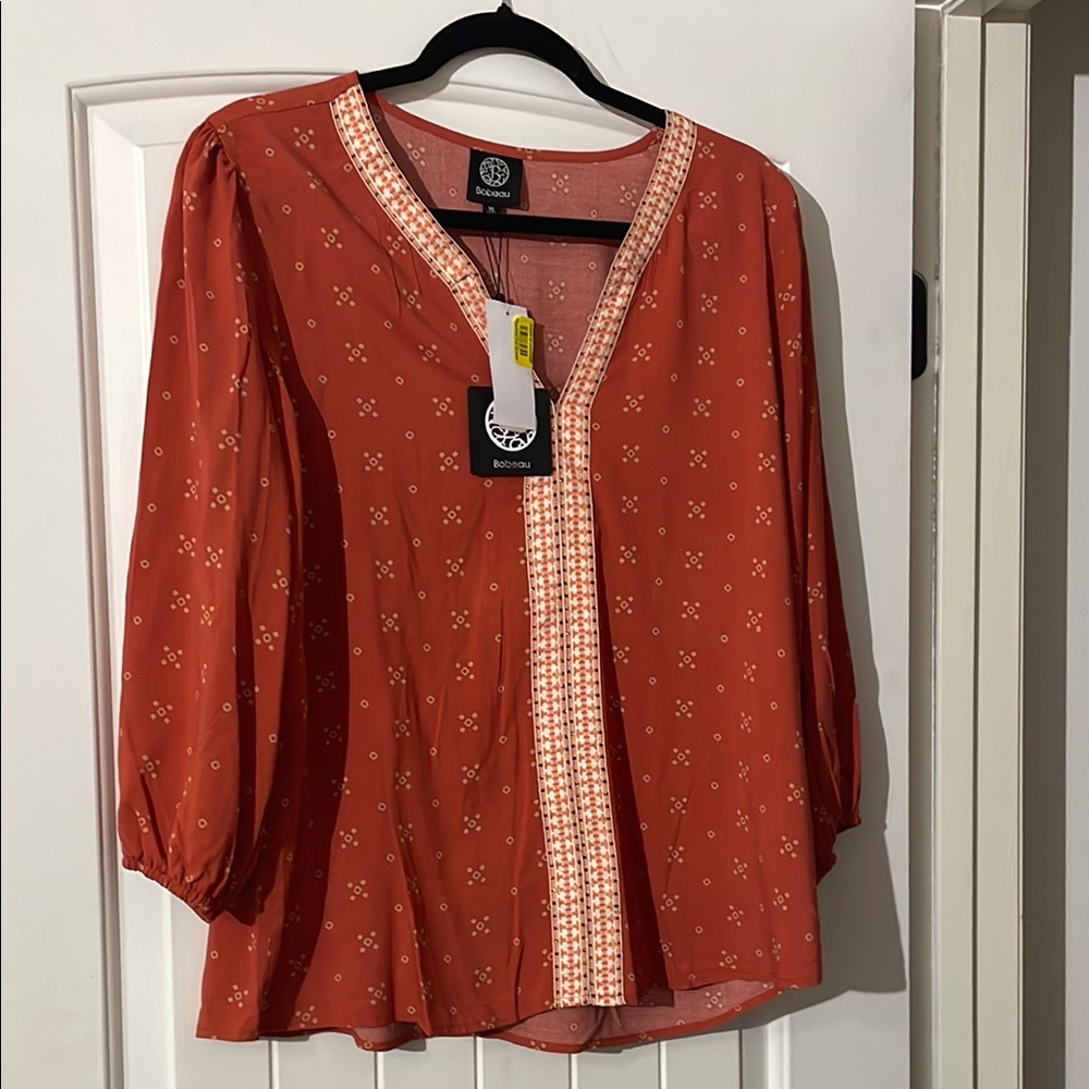 Rust Patterned Blouse with Button Detail
